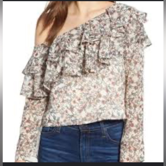 Rebecca Minkoff One Shoulder Mia Floral Sheer Ruffle Top S - Picture 1 of 11